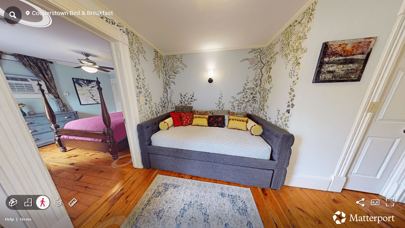 Floor plan of Room Four showing two bedrooms and a private bathroom on the second floor