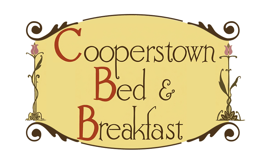 Logo for Cooperstown Bed & Breakfast featuring decorative text and floral elements.